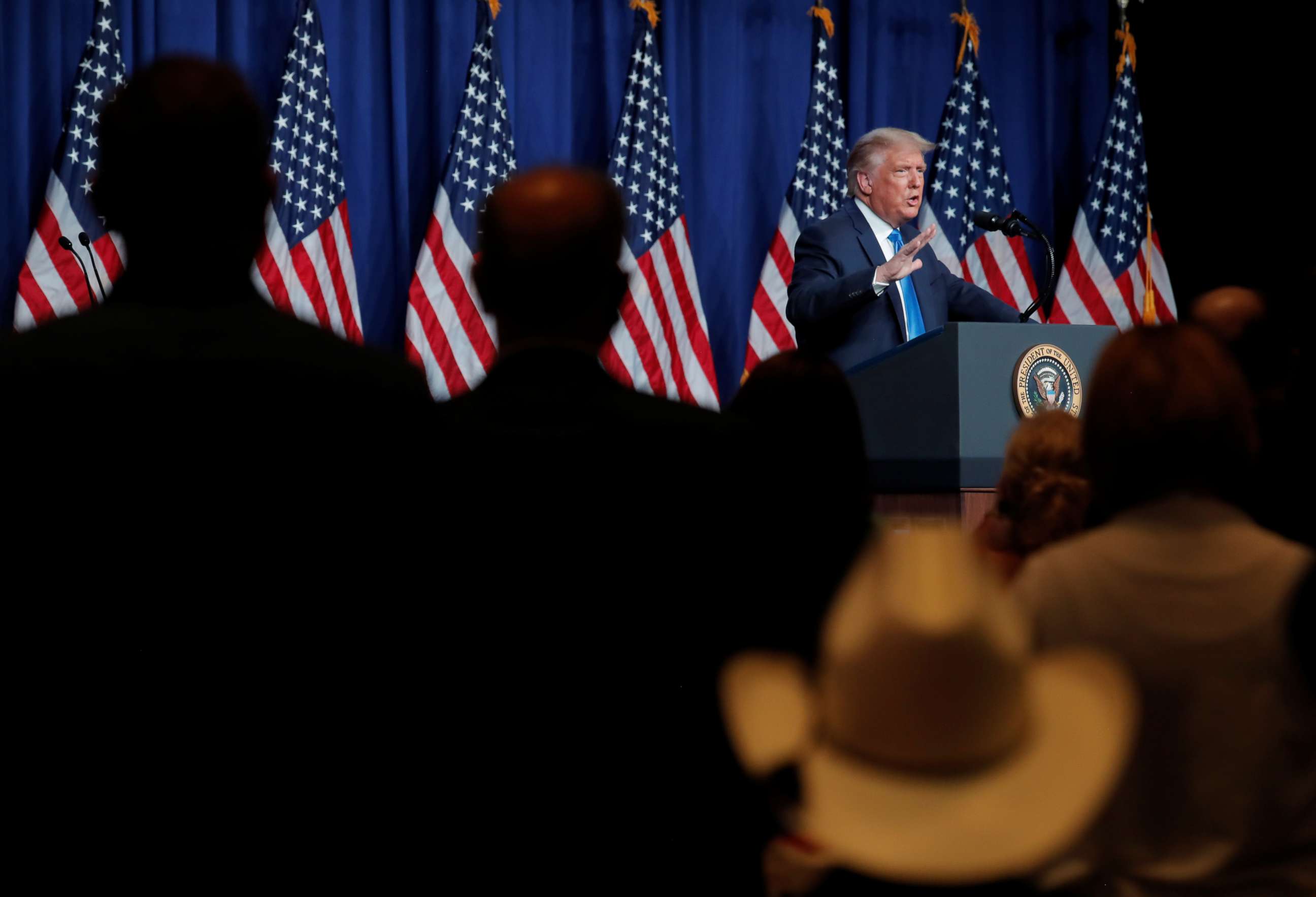 PHOTO: President Donald Trump arrives addresses the first day of the 2020 Republican National Convention in Charlotte, N.C., Aug. 24, 2020.