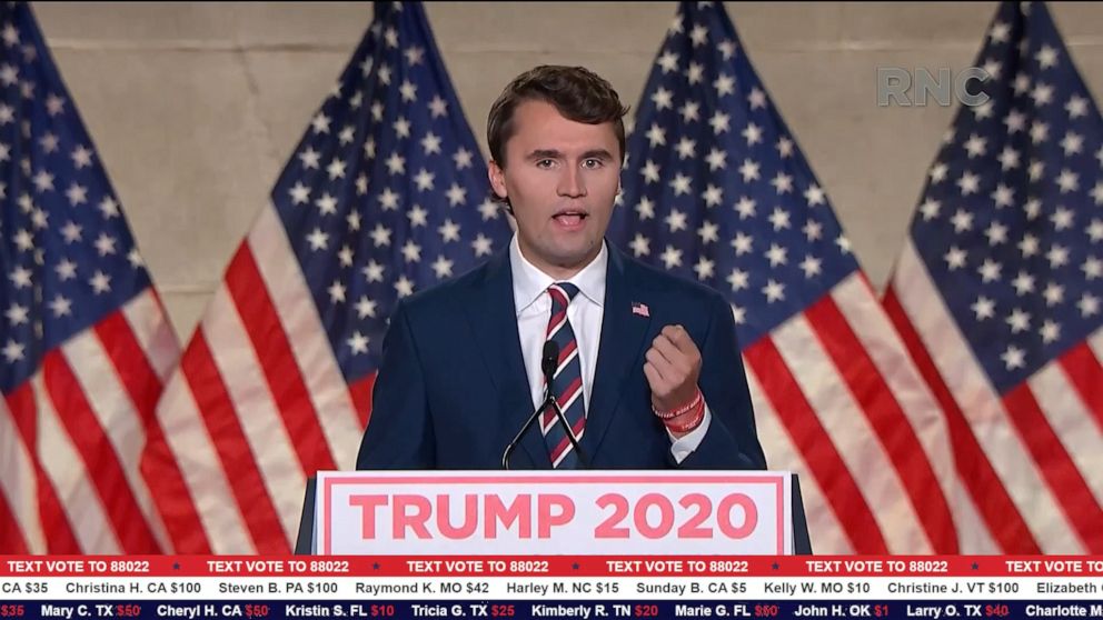 PHOTO: President of Turning Point USA Charlie Kirk speaks during the 2020 Republican National Convention, Aug. 24, 2020.