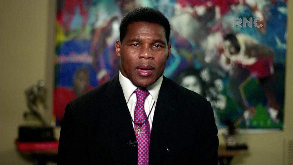 PHOTO: Former NFL player Herschel Walker speaks by video feed during the largely virtual 2020 Republican National Convention broadcast from Washington, Aug. 24, 2020.