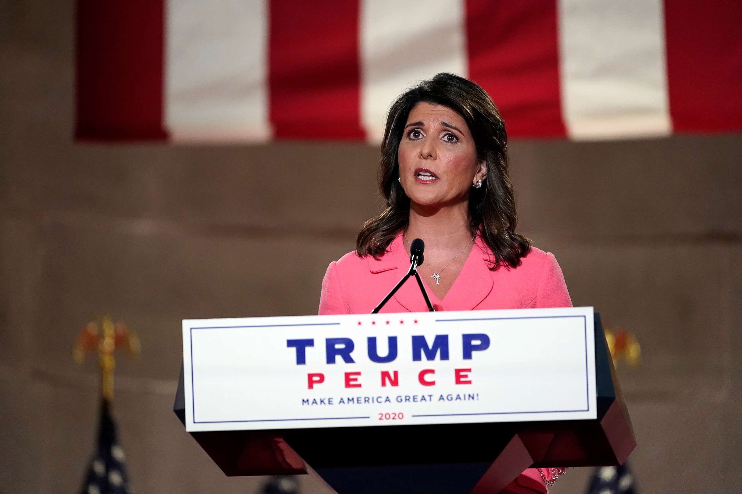 PHOTO: Former U.N. Ambassador Nikki Haley speaks during the Republican National Convention from the Andrew W. Mellon Auditorium in Washington, Aug. 24, 2020.