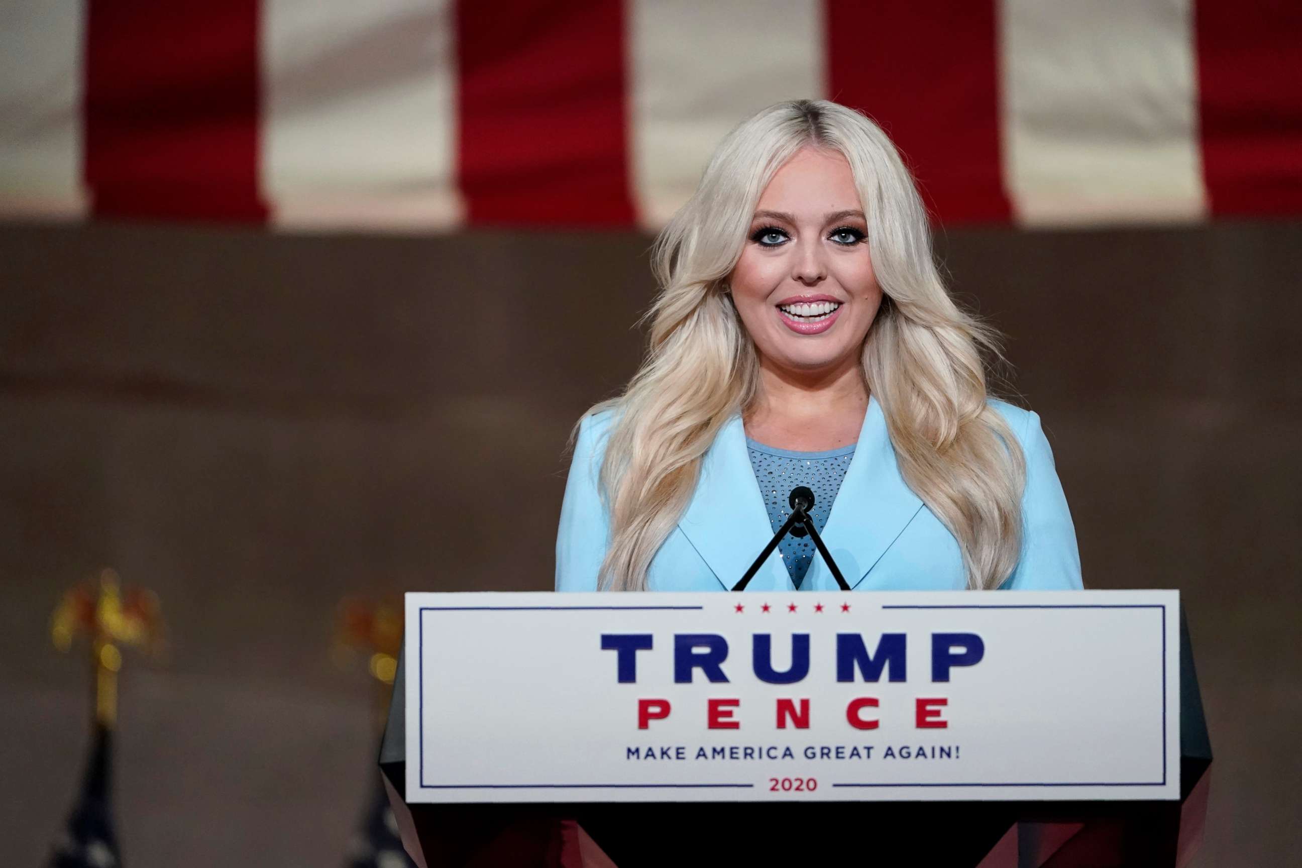 PHOTO: Tiffany Trump speaks as she tapes her speech for the second day of the Republican National Convention from the Andrew W. Mellon Auditorium in Washington, Aug. 25, 2020.