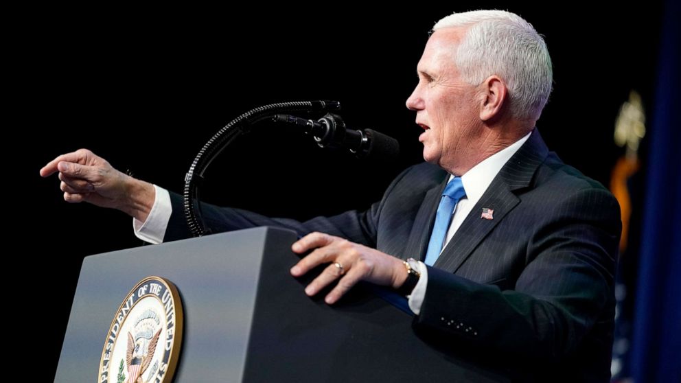 PHOTO: Vice President Mike Pence speaks at the 2020 Republican National Convention in Charlotte, Aug. 24, 2020.