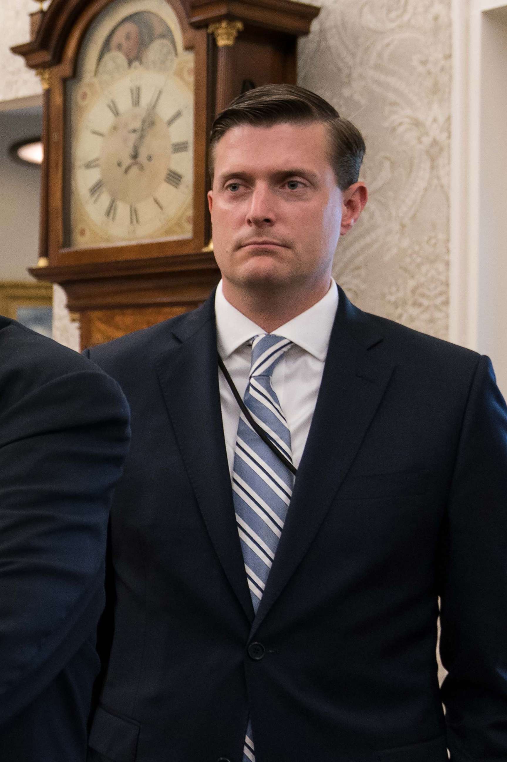 PHOTO: White House staff secretary Rob Porter looks on after President Donald Trump signed a proclamation in the Oval Office at the White House in Washington, D.C., Sept. 1, 2017.