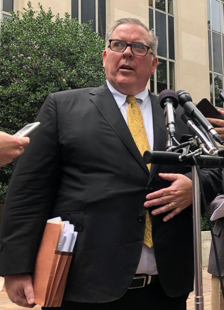PHOTO: Robert Driscoll, an attorney for accused Russian agent Maria Butina, speaks to reporters outside U.S. District Court following a status hearing in Washington, July 25, 2018.