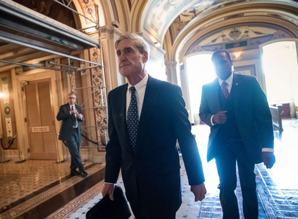 PHOTO: In this June 21, 2017, file photo, Special Counsel Robert Mueller departs after a closed-door meeting with members of the Senate Judiciary Committee about Russian meddling in the election at the Capitol in Washington.