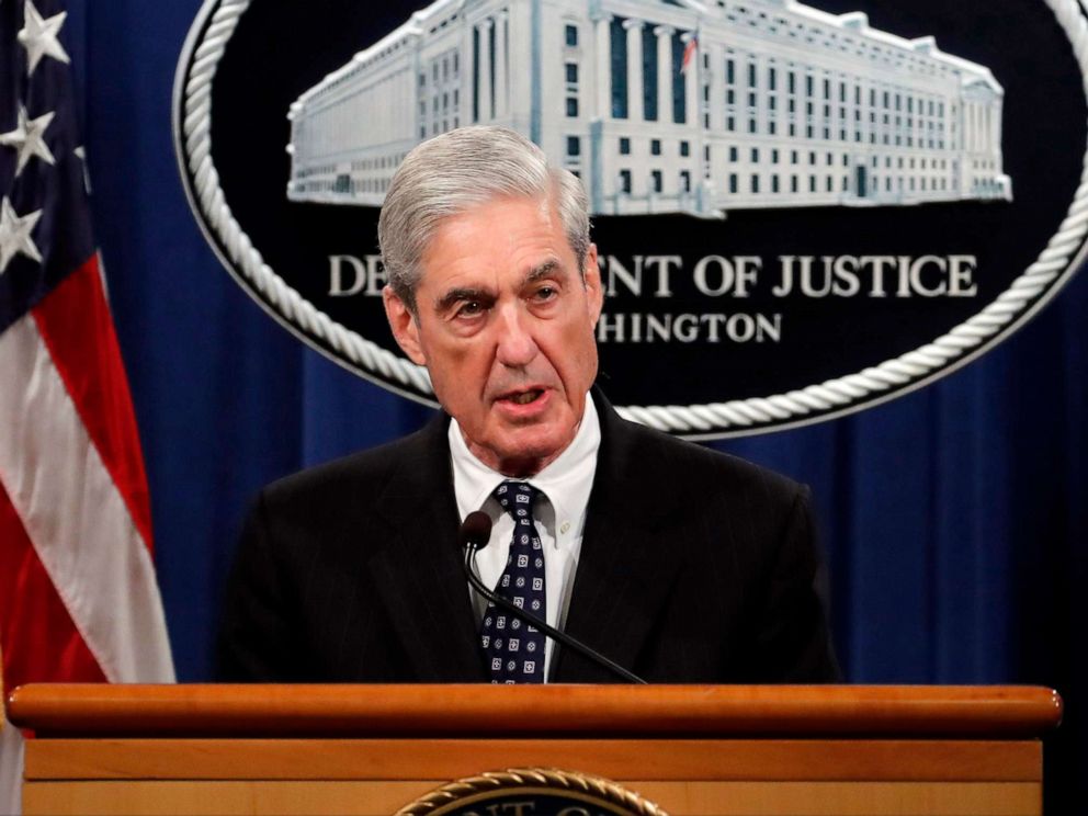 PHOTO: This May 29, 2019 file photo shows special counsel Robert Mueller speaking about the Russia investigation at the Department of Justice in Washington.