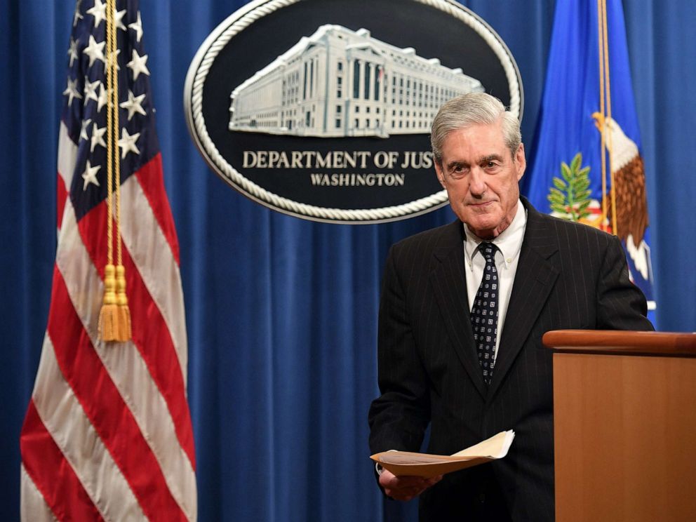 PHOTO: Special Counsel Robert Mueller leaves after speaking on the investigation into Russian interference in the 2016 Presidential election, at the Justice Department in Washington, D.C., May 29, 2019.