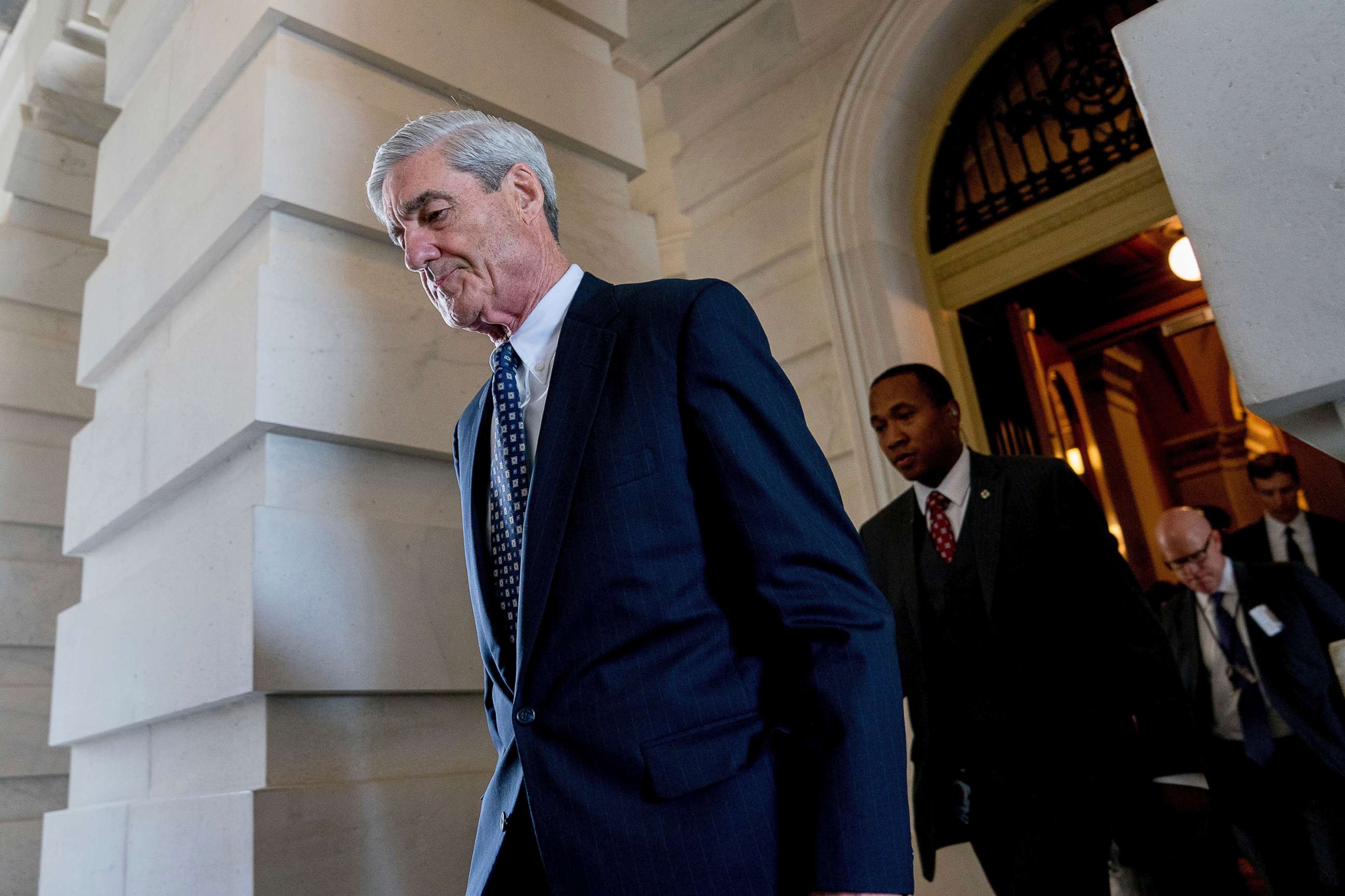 PHOTO: Former FBI Director Robert Mueller, the special counsel probing Russian interference in the 2016 election, departs Capitol Hill following a closed door meeting in Washington, June 21, 2017.