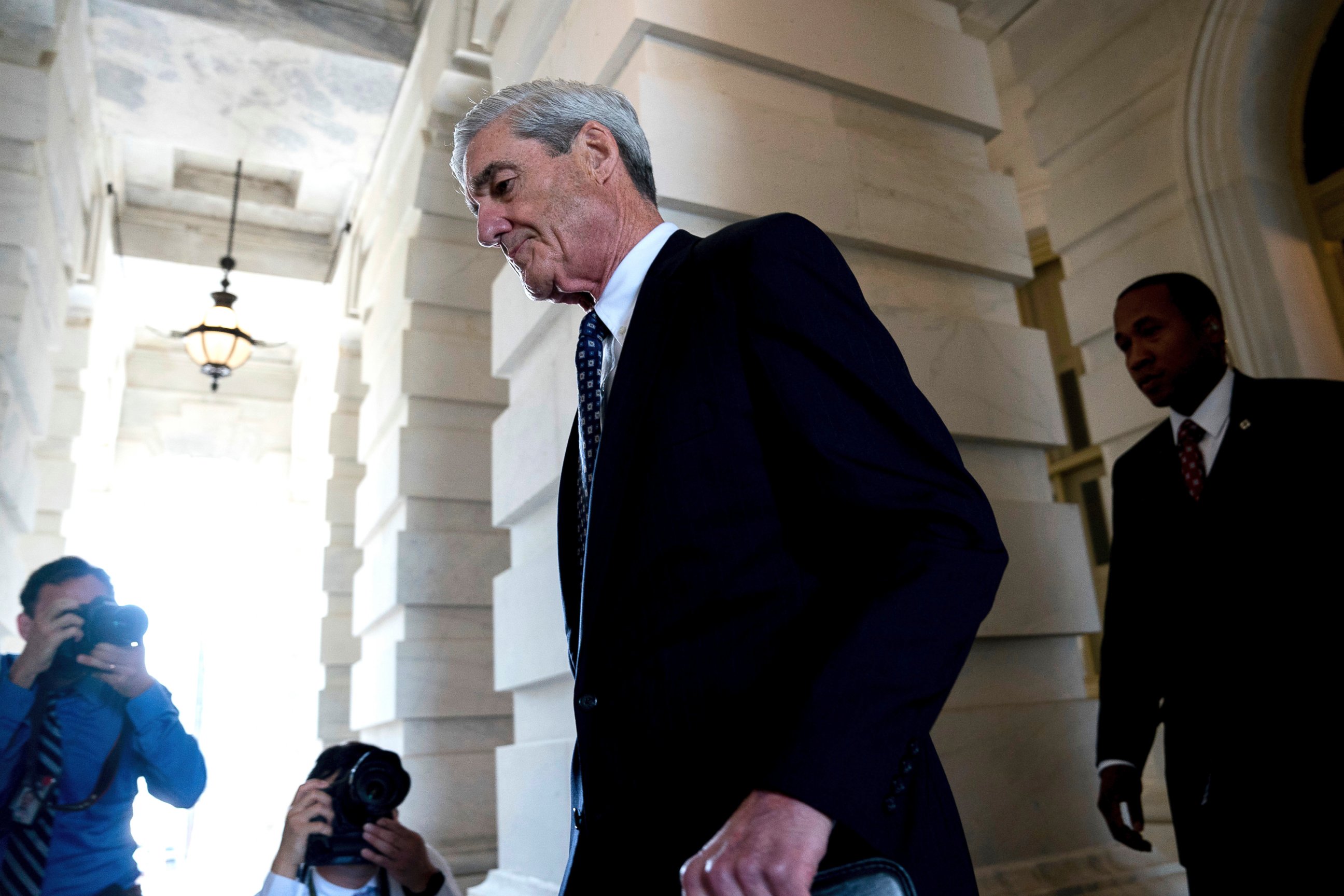 In this June 21, 2017 photo, Special Counsel Robert Mueller departs Capitol Hill.