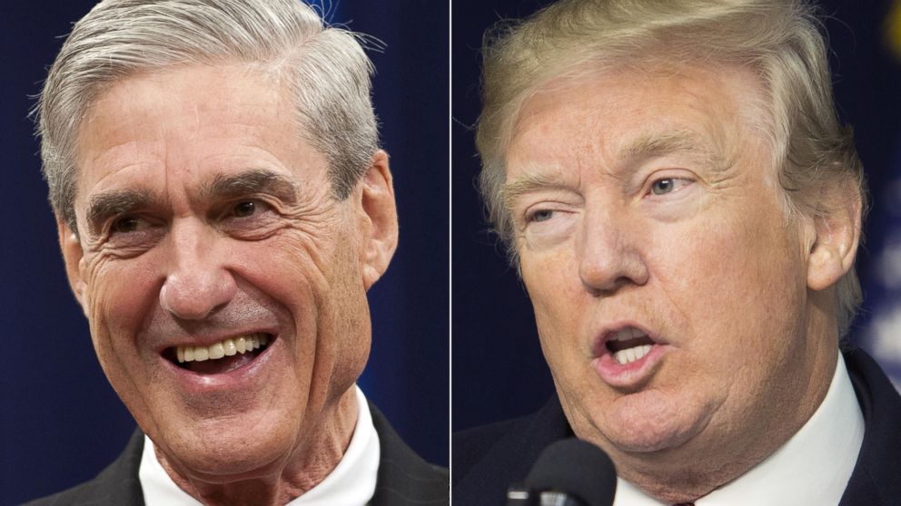This file photo taken, Aug. 1, 2013, shows FBI Director Robert Mueller during a farewell ceremony in his honor in Washington, DC and President Donald Trump speaks to the press after holding meetings at Camp David, Jan. 6, 2018.