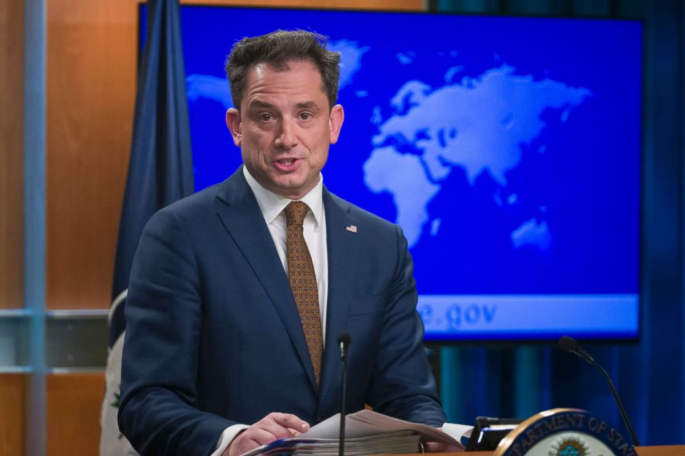 PHOTO: State Department deputy spokesperson Robert Palladino speaks during a media availability at the State Department, Feb. 7, 2019, in Washington.