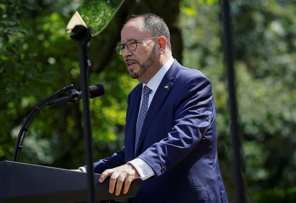 PHOTO: Robert Unanue, CEO of Goya Foods, speaks at the White House Hispanic Prosperity Initiative in Washington, July 9, 2020.