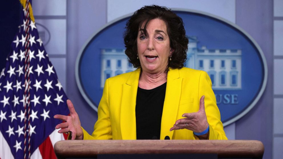 PHOTO: Special Assistant to the President & Coordinator for the Southern Border Ambassador Roberta Jacobson speaks during a daily press briefing at the James Brady Press Briefing Room of the White House, March 10, 2021. in Washington.