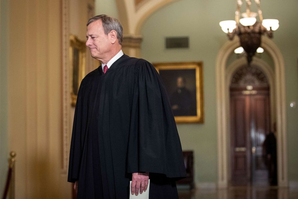 PHOTO: Supreme Court Chief Justice John Roberts arrives to the Senate chamber for impeachment proceedings at the U.S. Capitol on Jan. 16, 2020 in Washington, DC.