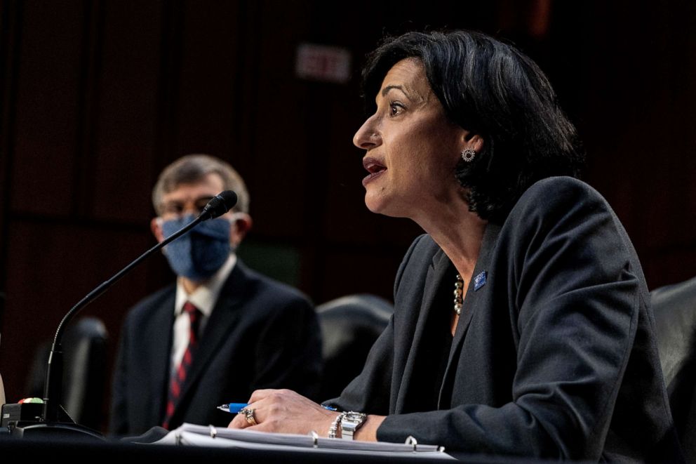 PHOTO: Dr. Rochelle Walensky, Director for Centers for Disease Control and Prevention, speaks during during a senate hearing to examine the COVID-19 response, focusing on an update from federal officials, on Capitol Hill in Washington, March 18, 2021.