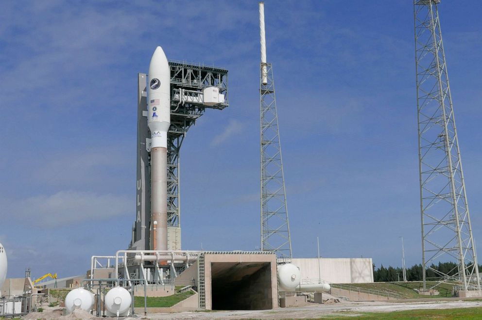 PHOTO: A United Launch Alliance Atlas V rocket stands ready at Launch Complex 40 at the Cape Canaveral Air Force Station, Friday, May 15, 2020, in Cape Canaveral, Fla.