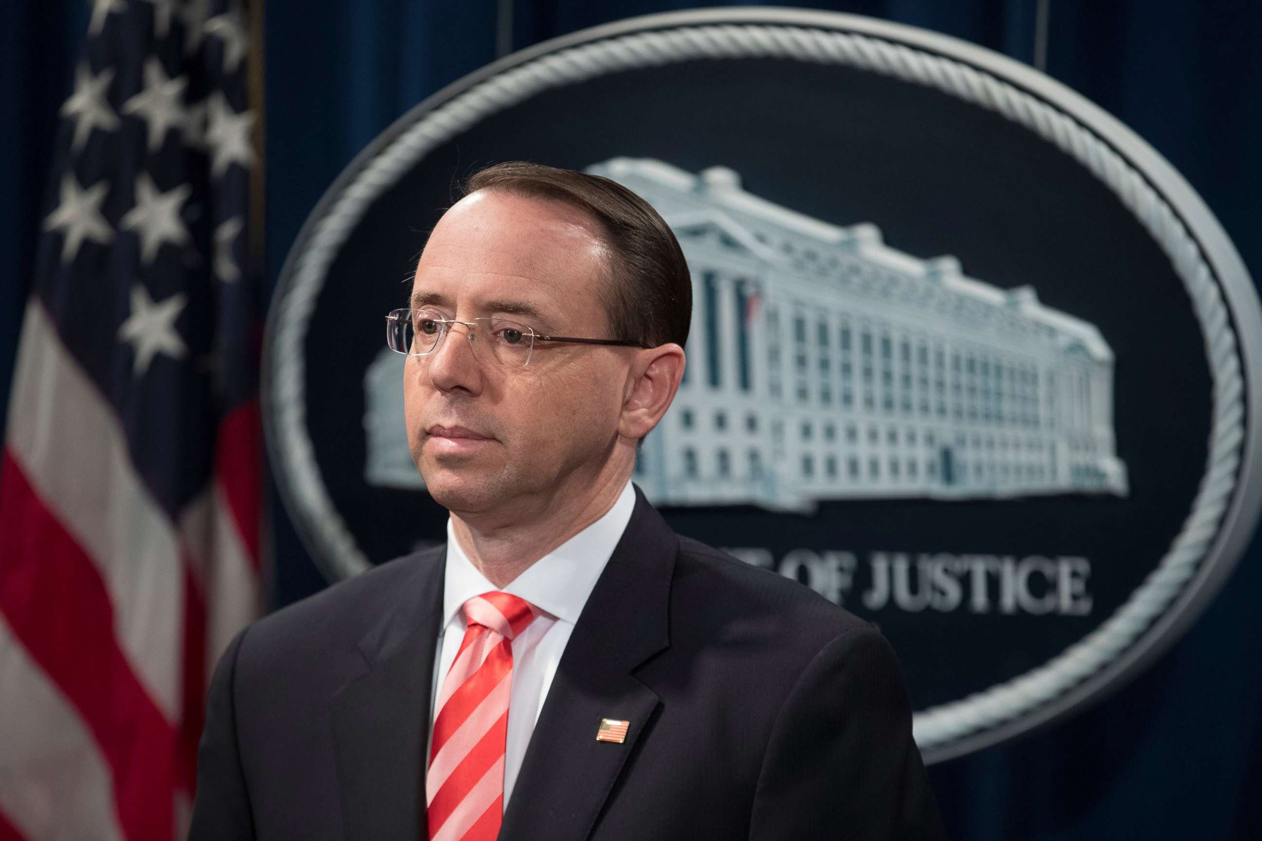 PHOTO: Deputy Attorney General Rod Rosenstein attends a news conference at the Justice Department in Washington, D.C., March 23, 2018.