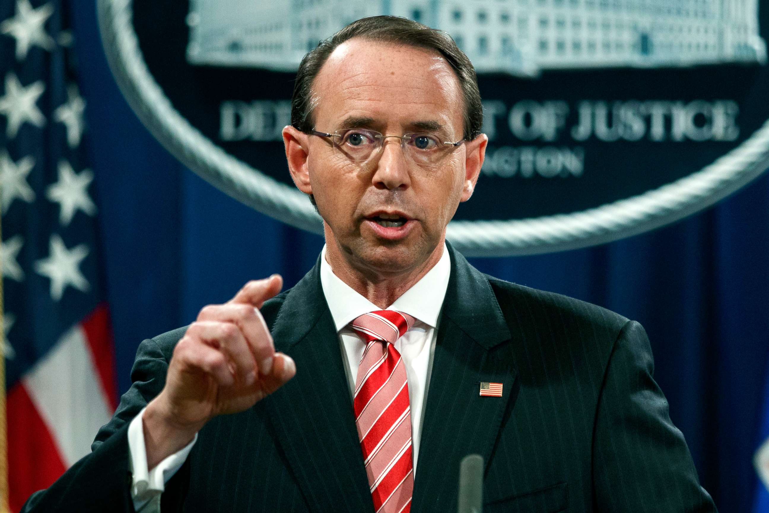 PHOTO: Deputy Attorney General Rod Rosenstein speaks during a news conference at the Department of Justice in Washington, July 13, 2018.