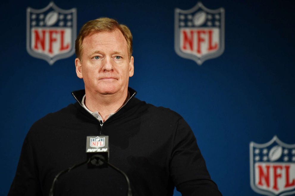 PHOTO: NFL Commissioner Roger Goodell answers questions during the closing press conference at the 2018 NFL Annual Meetings at The Ritz-Carlton Orlando, Great Lakes in this March 28, 2018 file photo in Orlando, Fla.