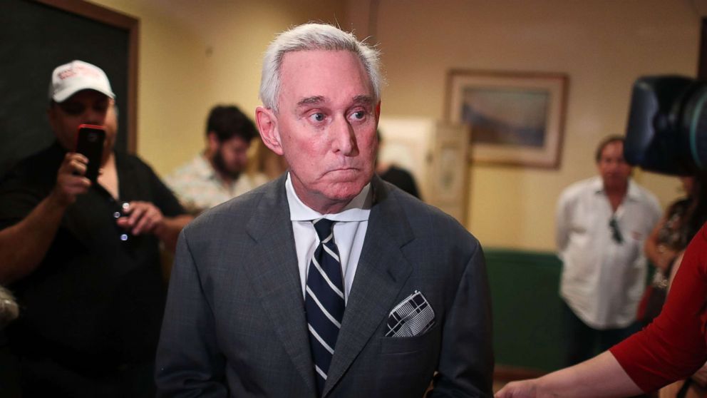 PHOTO: Roger Stone, a longtime political adviser and friend to President Donald Trump, speaks during a visit to the Women's Republican Club of Miami, May 22, 2017, in Coral Gables, Florida.