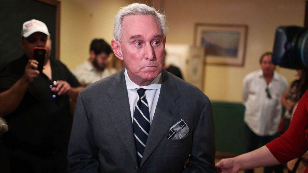 Roger Stone, a longtime political adviser and friend to President Donald Trump, speaks at the John Martin's Irish Pub and Restaurant, May 22, 2017, in Coral Gables, Fla.