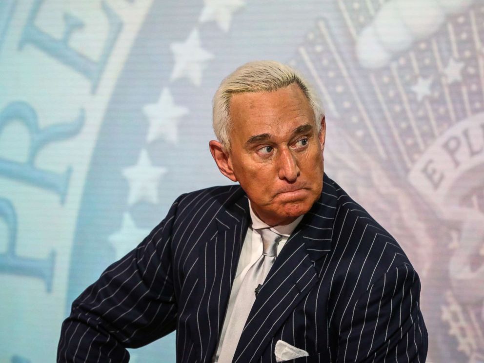 PHOTO: Roger Stone, former adviser to Donald Trumps presidential campaign, listens during a Bloomberg Television interview in New York, May 12, 2017.