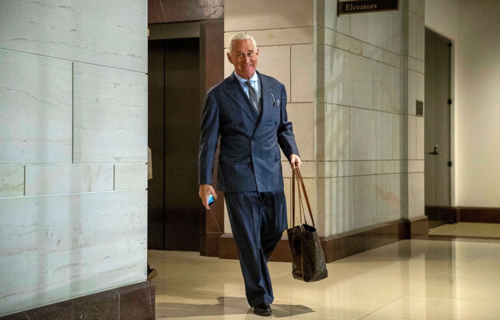 PHOTO: Longtime Donald Trump associate Roger Stone arrives to testify before the House Intelligence Committee, on Capitol Hill, Sept. 26, 2017. 