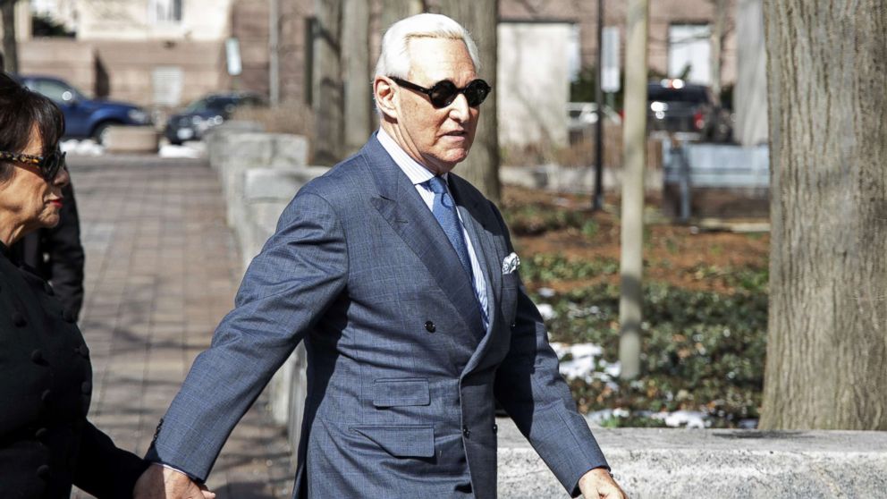 PHOTO: Roger Stone, former adviser and long time associate of President Trump, arrives at the E. Barrett Prettyman U.S. Courthouse, Feb. 21, 2019, in Washington, DC.