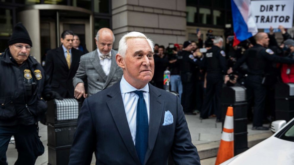 PHOTO: Roger Stone, longtime advisor to President Donald Trump, leaves the U.S. District Courthouse after his arraignment in Washington, D.C., Jan. 29, 2019.