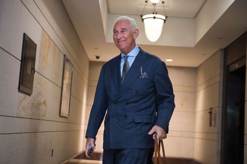 PHOTO: Roger Stone arrives in the Capitol to speak with the House Intelligence Committee on Sept. 26, 2017.