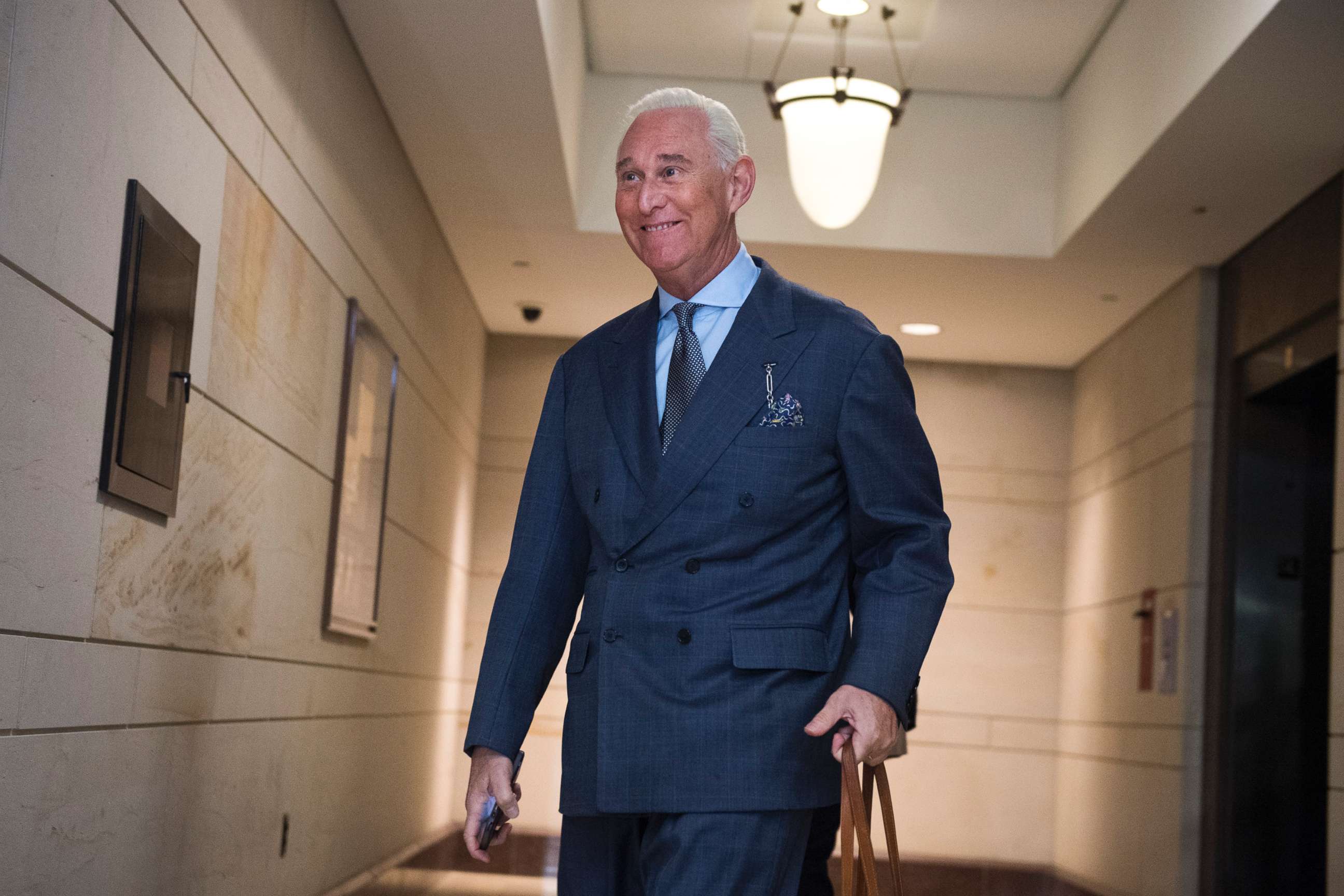 PHOTO: Roger Stone, advisor to President Trump, arrives in the Capitol to speak with the House Intelligence Committee on possible Russian interference in the 2016 election on Sept. 26, 2017.