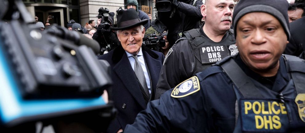 PHOTO: In this Feb. 20, 2020, file photo, Roger Stone, former adviser and confidante to President Donald Trump, leaves the federal court in Washington, D.C. after being sentenced to 3 years in prison.