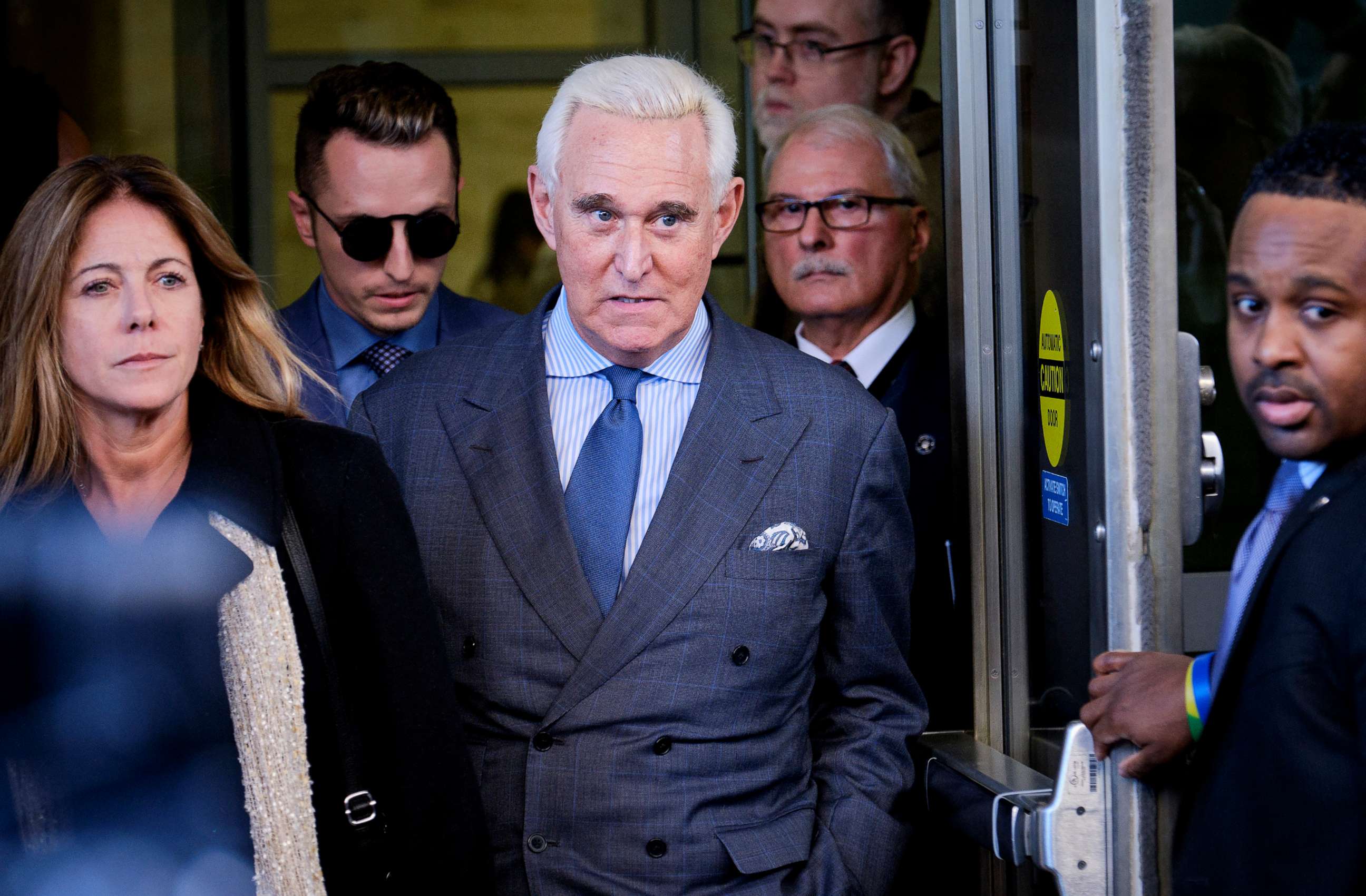PHOTO: Roger Stone, an associate of President Donald Trump, exits a U.S. District Court House in Washington, Feb. 21, 2019.