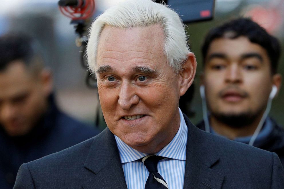 PHOTO: Roger Stone, former campaign adviser to President Donald Trump, arrives for his criminal trial on charges of lying to Congress, obstructing justice and witness tampering at U.S. District Court in Washington, Nov. 6, 2019. 