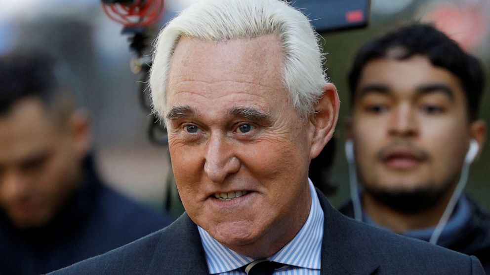 PHOTO: Roger Stone, former campaign adviser to U.S. President Donald Trump, arrives for his criminal trial on charges of lying to Congress, obstructing justice and witness tampering at U.S. District Court in Washington, Nov. 6, 2019. 