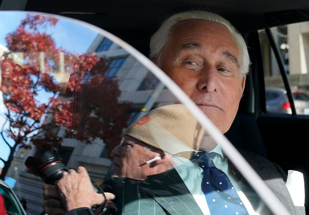 PHOTO: Former adviser to President Donald Trump, Roger Stone, departs the E. Barrett Prettyman United States Courthouse after being found guilty of obstructing a congressional investigation on Nov. 15, 2019, in Washington.