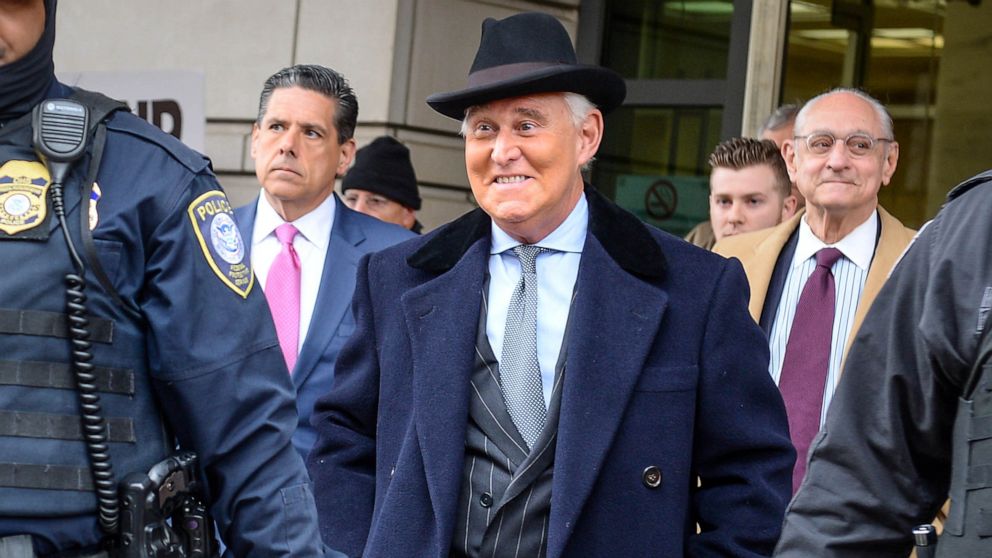 PHOTO: In this Feb. 20, 2020, file photo, former Trump campaign adviser Roger Stone departs following his sentencing hearing at U.S. District Court in Washington, D.C.