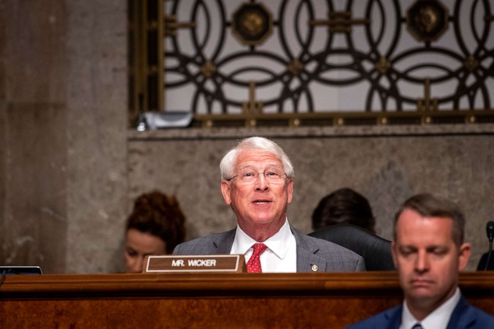 PHOTO: Sen. Roger Wicker asks questions of the panel during a Senate Committee on Armed Services nominations hearing in the Dirksen Senate Office Building in Washington, DC, May 25, 2021.