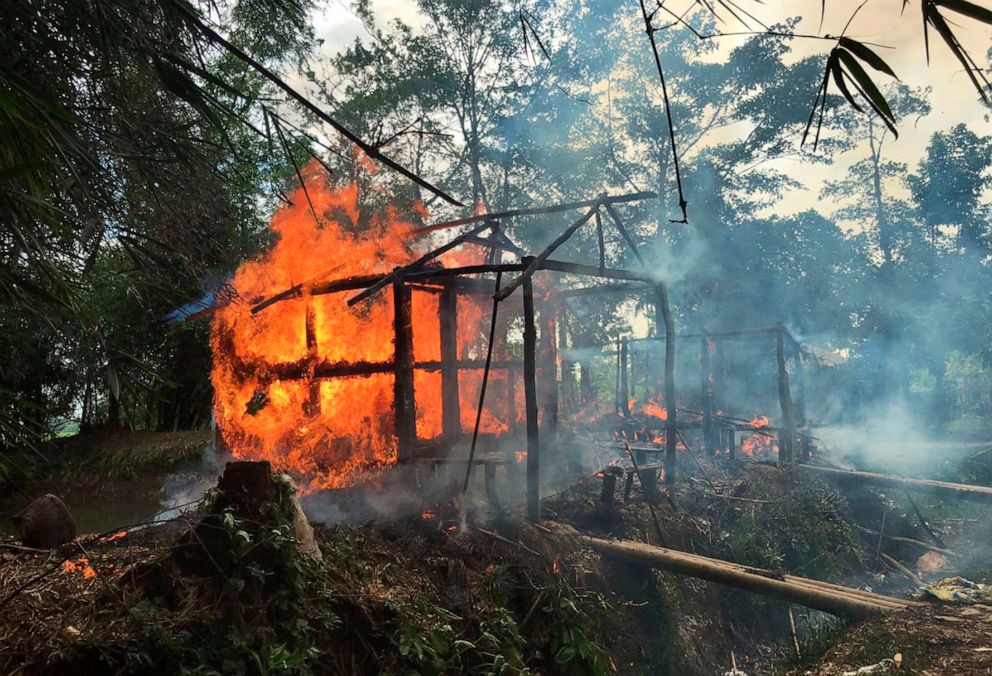 PHOTO: Houses are on fire in Gawdu Zara village, northern Rakhine state, Myanmar, Sept. 7, 2017.