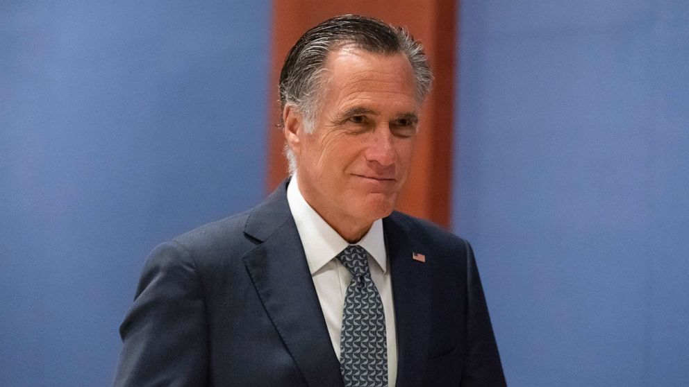 PHOTO: Sen. Mitt Romney arrives at the U.S. Capitol in Washington, March 16, 2022.