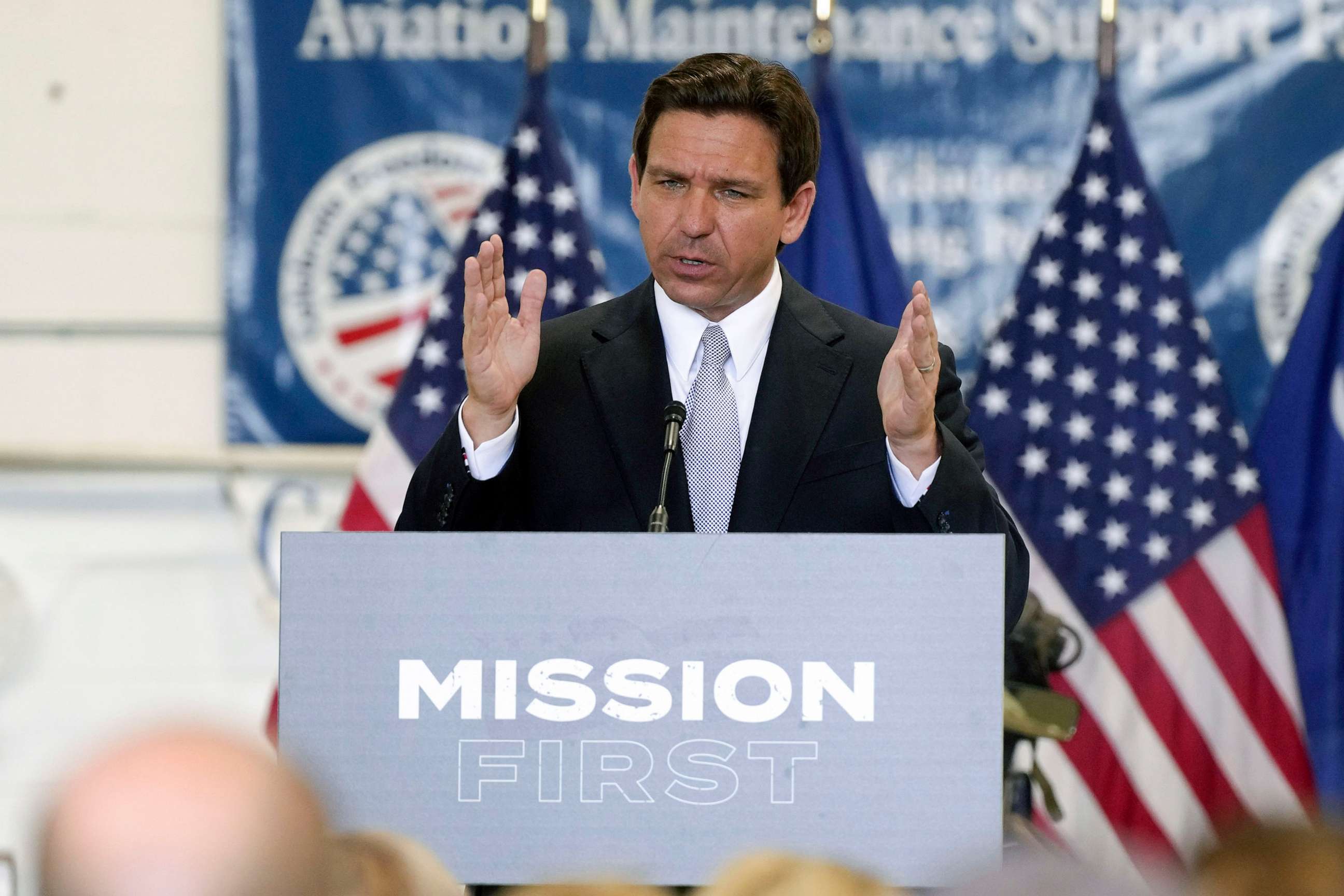 PHOTO: Florida Gov. Ron DeSantis rolls out his military policy proposal during an event for his 2024 presidential campaign, July 18, 2023, in West Columbia, S.C.