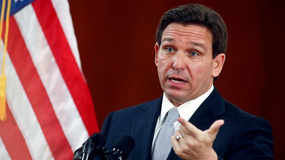 PHOTO: FILE - Florida Gov. Ron DeSantis answers questions, March 7, 2023, at the Capitol in Tallahassee, Fla.