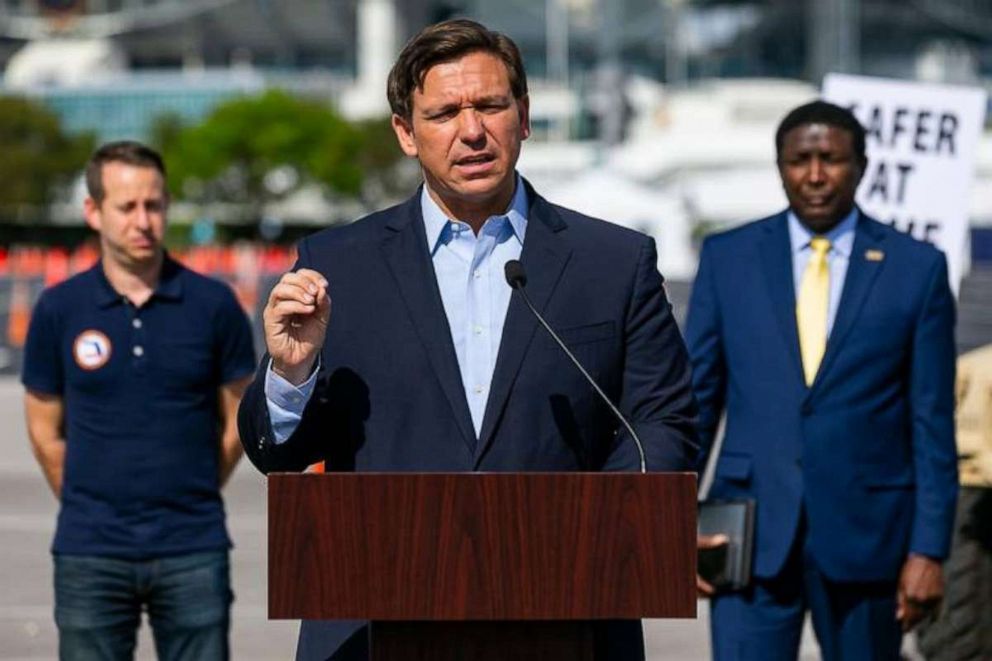 PHOTO: Florida Governor Ron DeSantis speaks to the media about the coronavirus during a press conference on March 30, 2020, in Florida.