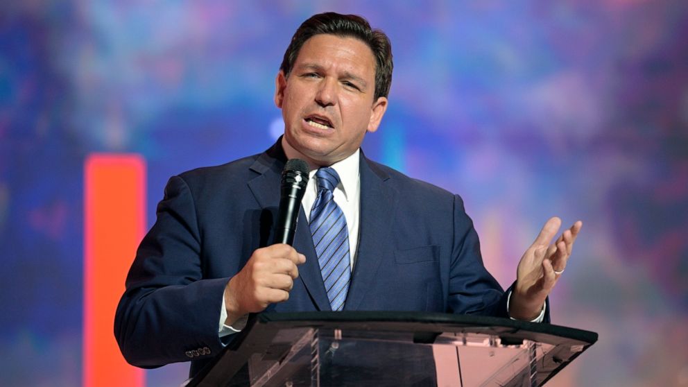 PHOTO: Gov. Ron DeSantis addresses attendees during the Turning Point USA Student Action Summit, July 22, 2022, in Tampa, Fla.