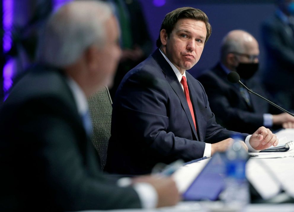 PHOTO: Florida Gov. Ron DeSantis participates in a news conference on COVID-19, Friday, June 19, 2020, at Florida International University in Miami.