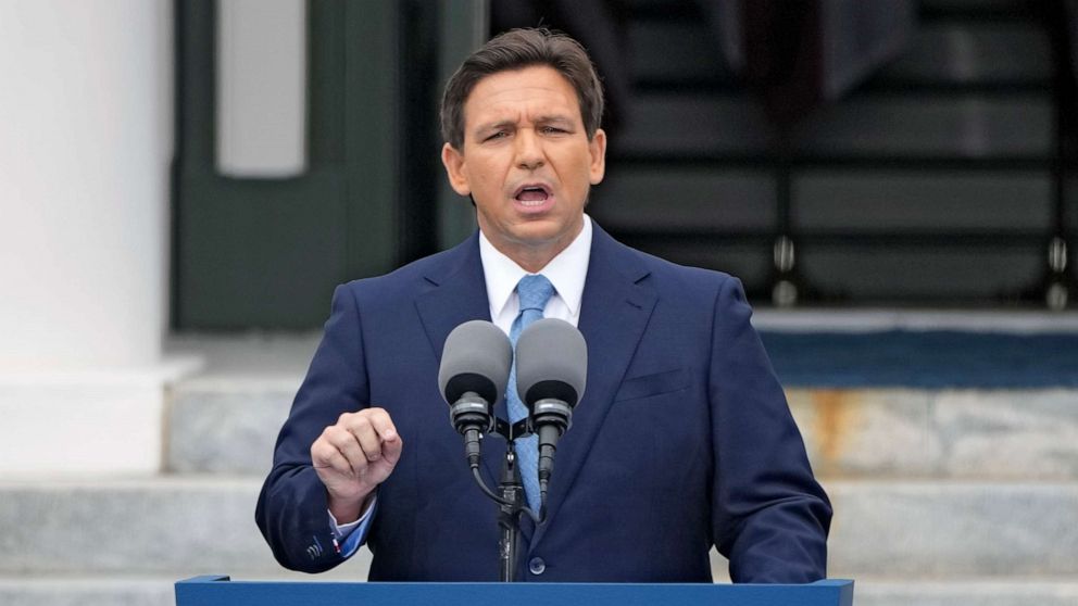 PHOTO: Florida Gov. Ron DeSantis speaks after being sworn in for his second term, Jan. 3, 2023, in Tallahassee, Fla.