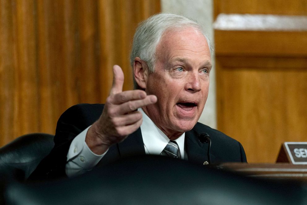 PHOTO: Sen. Ron Johnson speaks during a Senate Homeland Security and Governmental Affairs & Senate Rules and Administration joint hearing, Feb. 23, 2021, in Washington, D.C.
