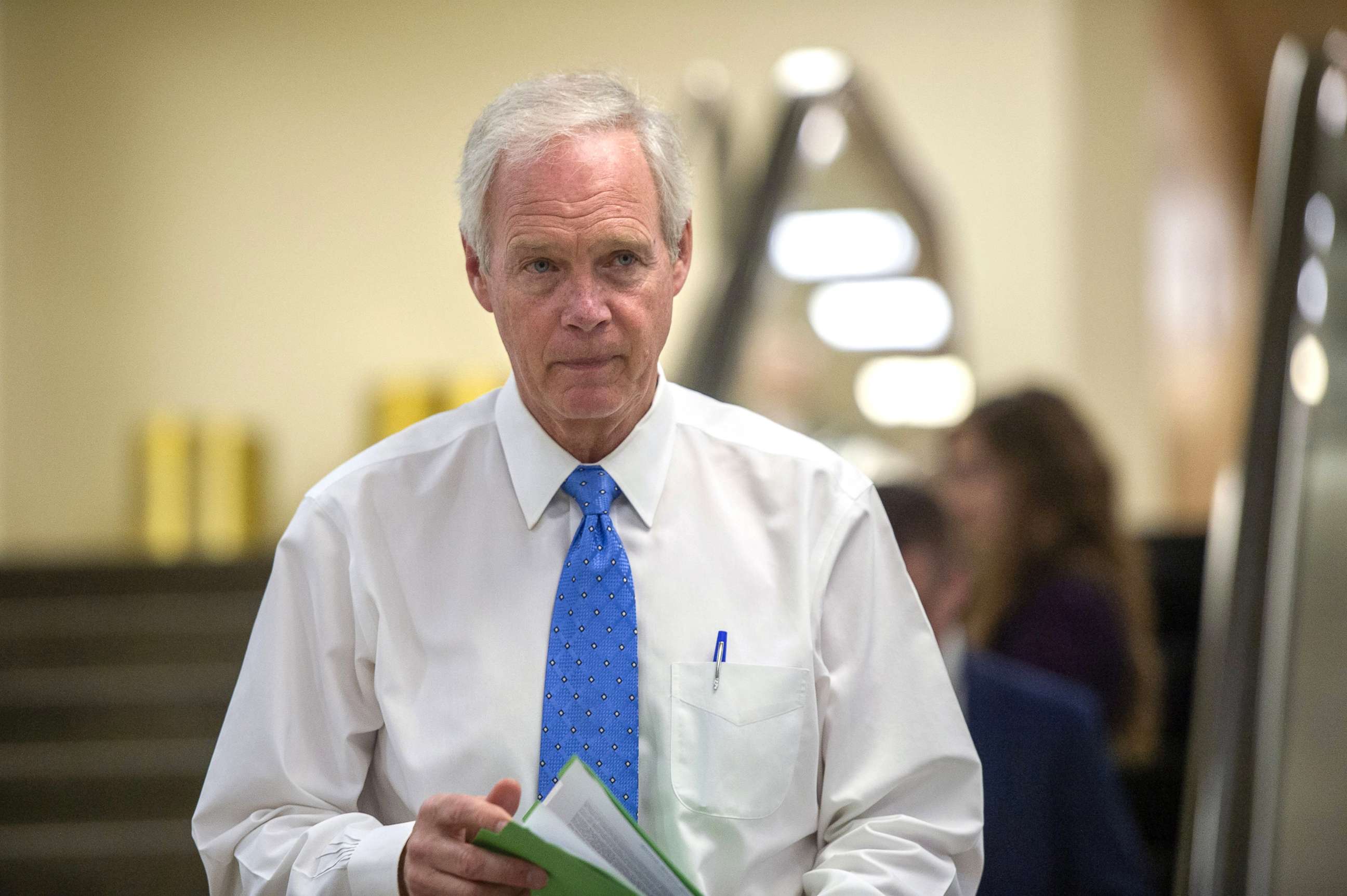 PHOTO: Sen. Ron Johnson leaves the Senate chambers after voting on infrastructure bill amendments at the U.S. Capitol in Washington, D.C., Aug. 10, 2021.
