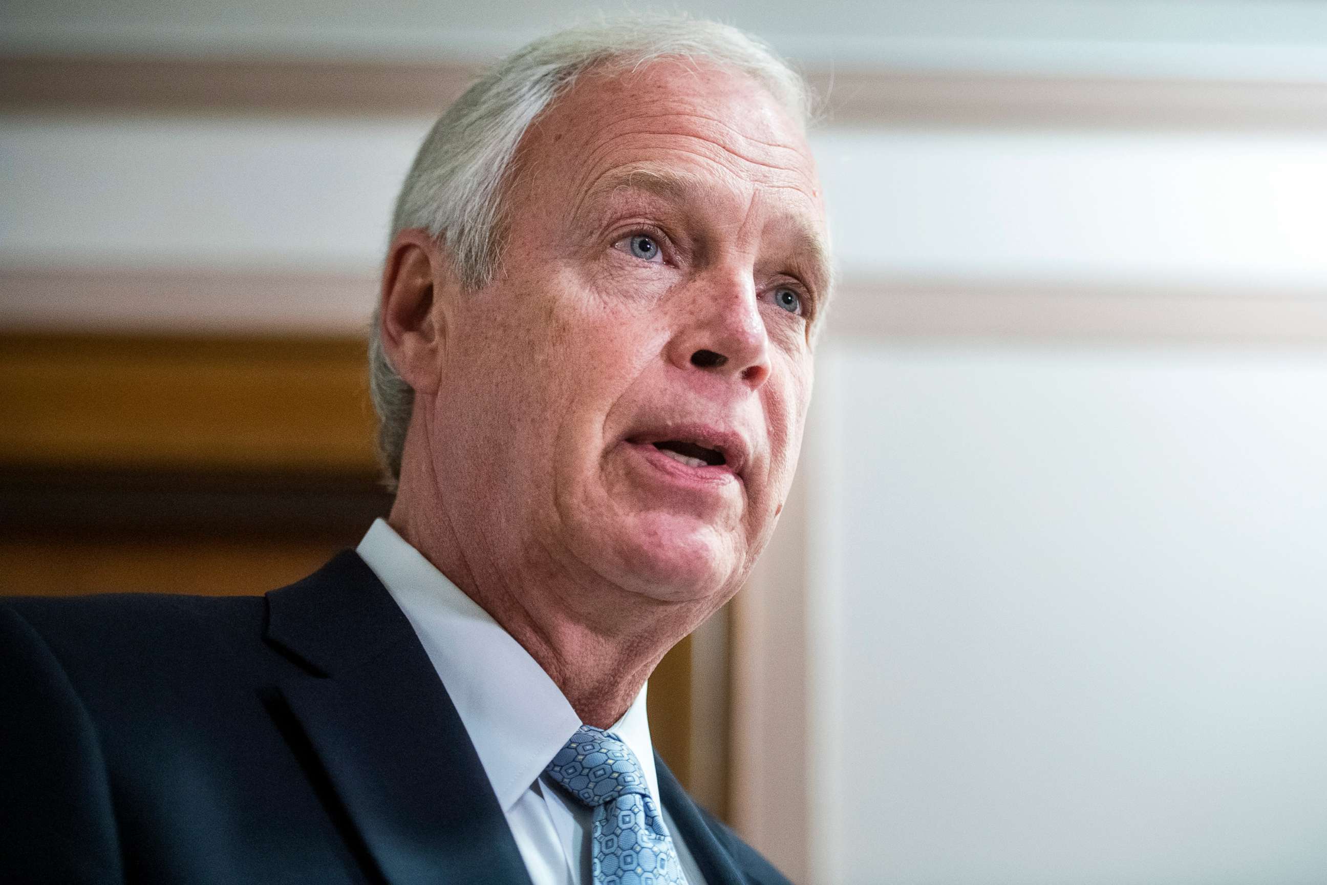PHOTO: Sen. Ron Johnson arrives for a Senate Homeland Security and Governmental Affairs Committee hearing in Washington, Aug. 6, 2020.