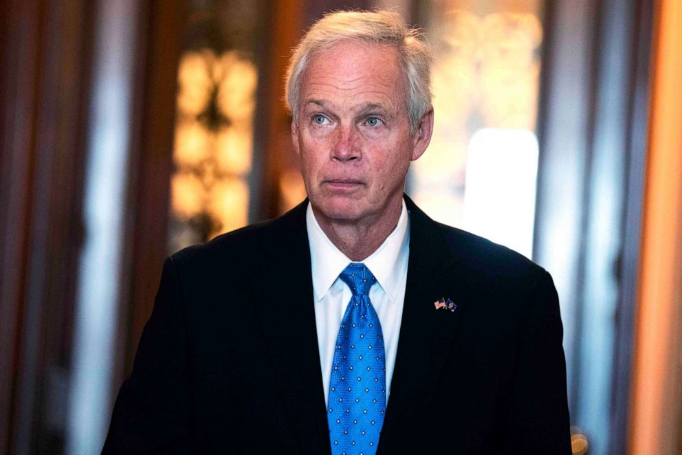 PHOTO: Sen. Ron Johnson walks in the U.S. Capitol as the Senate voted on amendments to the FY2022 Budget Resolution on Aug. 10, 2021.